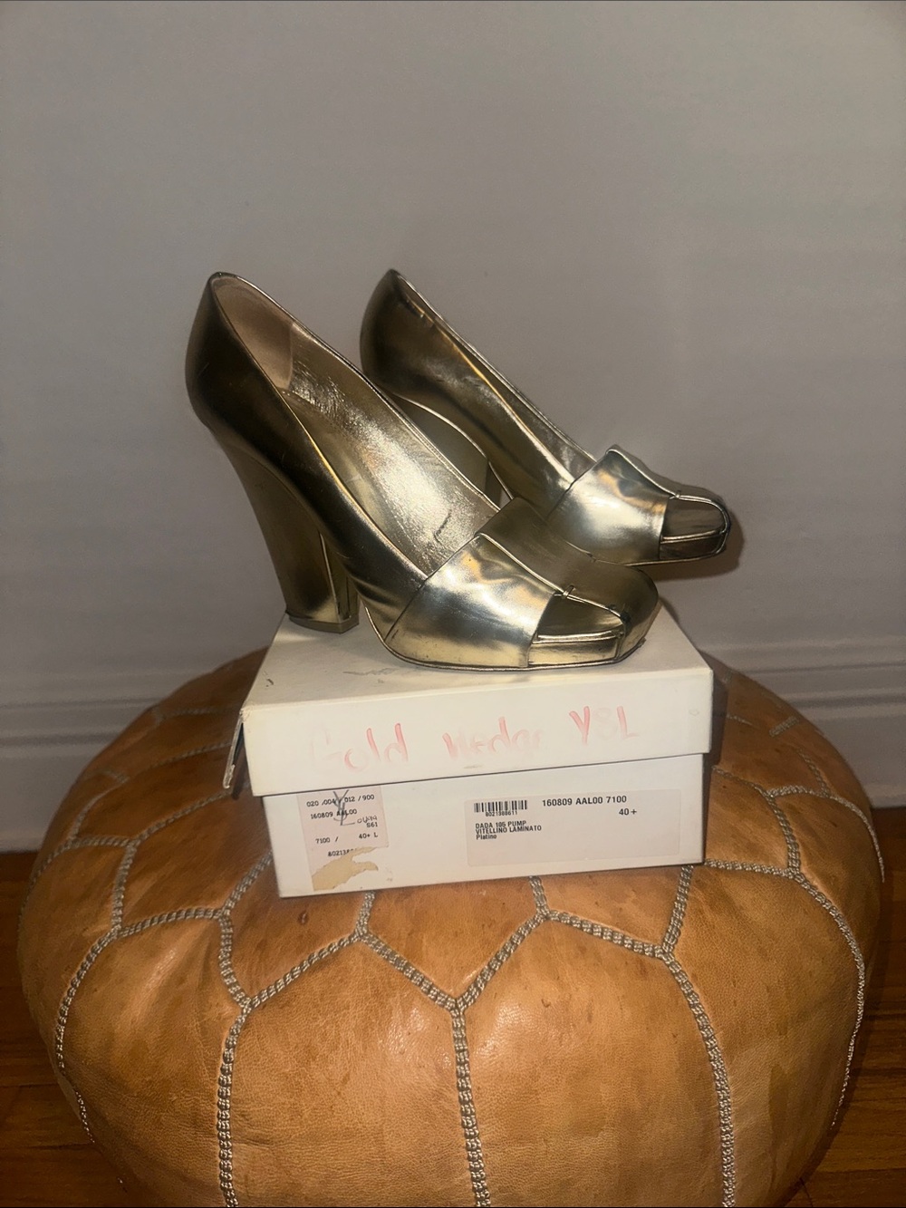 Yves saint laurent  Metallic Gold Peep-Toe Heels